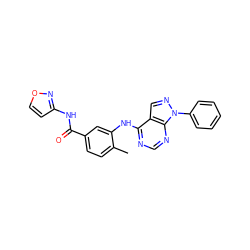 Cc1ccc(C(=O)Nc2ccon2)cc1Nc1ncnc2c1cnn2-c1ccccc1 ZINC000029050178