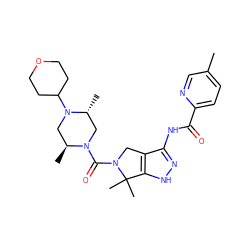 Cc1ccc(C(=O)Nc2n[nH]c3c2CN(C(=O)N2C[C@@H](C)N(C4CCOCC4)C[C@@H]2C)C3(C)C)nc1 ZINC000114183350