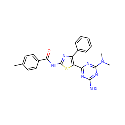 Cc1ccc(C(=O)Nc2nc(-c3ccccc3)c(-c3nc(N)nc(N(C)C)n3)s2)cc1 ZINC000096927345