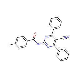 Cc1ccc(C(=O)Nc2nc(-c3ccccc3)c(C#N)c(-c3ccccc3)n2)cc1 ZINC000029062868