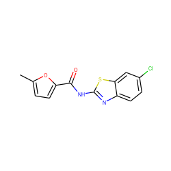 Cc1ccc(C(=O)Nc2nc3ccc(Cl)cc3s2)o1 ZINC000000375467