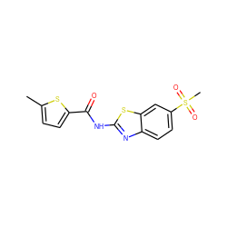 Cc1ccc(C(=O)Nc2nc3ccc(S(C)(=O)=O)cc3s2)s1 ZINC000001002389