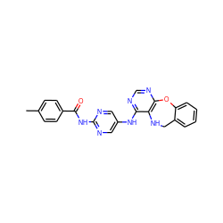 Cc1ccc(C(=O)Nc2ncc(Nc3ncnc4c3NCc3ccccc3O4)cn2)cc1 ZINC000028567499