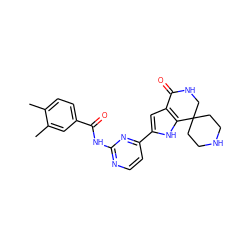 Cc1ccc(C(=O)Nc2nccc(-c3cc4c([nH]3)C3(CCNCC3)CNC4=O)n2)cc1C ZINC000082157943