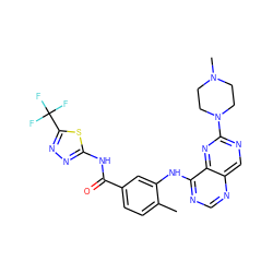 Cc1ccc(C(=O)Nc2nnc(C(F)(F)F)s2)cc1Nc1ncnc2cnc(N3CCN(C)CC3)nc12 ZINC000148234946