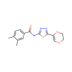 Cc1ccc(C(=O)Nc2nnc(C3=COCCO3)o2)cc1C ZINC000004264419