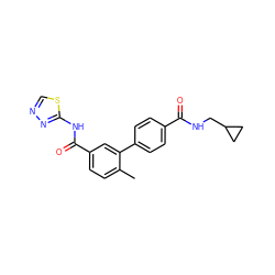 Cc1ccc(C(=O)Nc2nncs2)cc1-c1ccc(C(=O)NCC2CC2)cc1 ZINC000040918699