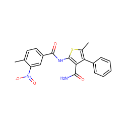 Cc1ccc(C(=O)Nc2sc(C)c(-c3ccccc3)c2C(N)=O)cc1[N+](=O)[O-] ZINC000000676213