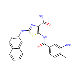 Cc1ccc(C(=O)Nc2sc(Nc3ccc4ccccc4c3)nc2C(N)=O)cc1N ZINC000207264769