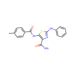 Cc1ccc(C(=O)Nc2sc(Nc3ccccc3)nc2C(N)=O)cc1 ZINC000140547993