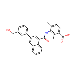 Cc1ccc(C(=O)O)c(C)c1NC(=O)c1cc(-c2cccc(CO)c2)cc2ccccc12 ZINC000653784974