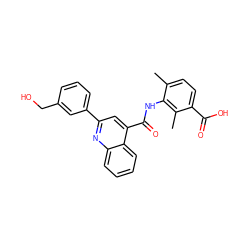 Cc1ccc(C(=O)O)c(C)c1NC(=O)c1cc(-c2cccc(CO)c2)nc2ccccc12 ZINC000653784875