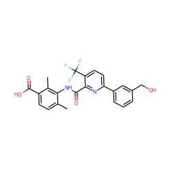 Cc1ccc(C(=O)O)c(C)c1NC(=O)c1nc(-c2cccc(CO)c2)ccc1C(F)(F)F ZINC000653700716