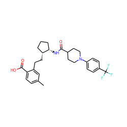 Cc1ccc(C(=O)O)c(CC[C@@H]2CCC[C@@H]2NC(=O)C2CCN(c3ccc(C(F)(F)F)cc3)CC2)c1 ZINC001772638107