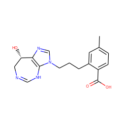 Cc1ccc(C(=O)O)c(CCCn2cnc3c2NC=NC[C@@H]3O)c1 ZINC000013807487