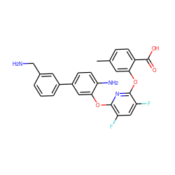 Cc1ccc(C(=O)O)c(Oc2nc(Oc3cc(-c4cccc(CN)c4)ccc3N)c(F)cc2F)c1 ZINC000045256152