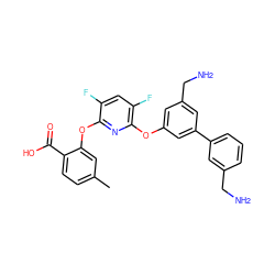 Cc1ccc(C(=O)O)c(Oc2nc(Oc3cc(CN)cc(-c4cccc(CN)c4)c3)c(F)cc2F)c1 ZINC000045286852