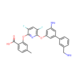 Cc1ccc(C(=O)O)c(Oc2nc(Oc3cc(N)cc(-c4cccc(CN)c4)c3)c(F)cc2F)c1 ZINC000045302328