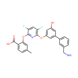 Cc1ccc(C(=O)O)c(Oc2nc(Oc3cc(O)cc(-c4cccc(CN)c4)c3)c(F)cc2F)c1 ZINC000045286236