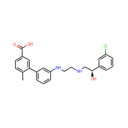 Cc1ccc(C(=O)O)cc1-c1cccc(NCCNC[C@H](O)c2cccc(Cl)c2)c1 ZINC000001547347