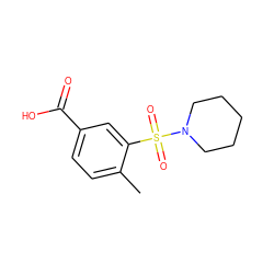 Cc1ccc(C(=O)O)cc1S(=O)(=O)N1CCCCC1 ZINC000002493342