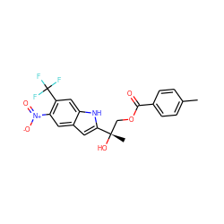 Cc1ccc(C(=O)OC[C@](C)(O)c2cc3cc([N+](=O)[O-])c(C(F)(F)F)cc3[nH]2)cc1 ZINC000034801522