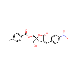 Cc1ccc(C(=O)OC[C@]2(CO)C/C(=C/c3ccc([N+](=O)[O-])cc3)C(=O)O2)cc1 ZINC000045495259