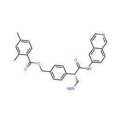 Cc1ccc(C(=O)OCc2ccc([C@@H](CN)C(=O)Nc3ccc4cnccc4c3)cc2)c(C)c1 ZINC000113149554