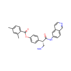 Cc1ccc(C(=O)Oc2ccc([C@@H](CN)C(=O)Nc3ccc4cnccc4c3)cc2)c(C)c1 ZINC000306147532