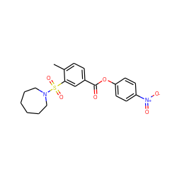 Cc1ccc(C(=O)Oc2ccc([N+](=O)[O-])cc2)cc1S(=O)(=O)N1CCCCCC1 ZINC000000793055