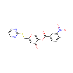 Cc1ccc(C(=O)Oc2coc(CSc3ncccn3)cc2=O)cc1[N+](=O)[O-] ZINC000004377288