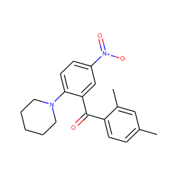 Cc1ccc(C(=O)c2cc([N+](=O)[O-])ccc2N2CCCCC2)c(C)c1 ZINC000004575457
