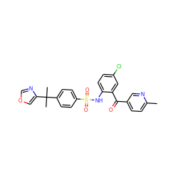 Cc1ccc(C(=O)c2cc(Cl)ccc2NS(=O)(=O)c2ccc(C(C)(C)c3cocn3)cc2)cn1 ZINC000113624693