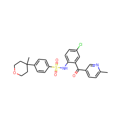 Cc1ccc(C(=O)c2cc(Cl)ccc2NS(=O)(=O)c2ccc(C3(C)CCOCC3)cc2)cn1 ZINC000113623879