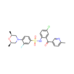 Cc1ccc(C(=O)c2cc(Cl)ccc2NS(=O)(=O)c2ccc(N3C[C@H](C)O[C@H](C)C3)c(F)c2)cn1 ZINC000113626356