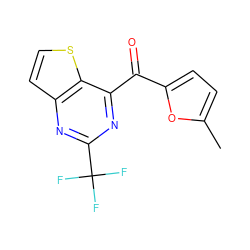 Cc1ccc(C(=O)c2nc(C(F)(F)F)nc3ccsc23)o1 ZINC000029050125