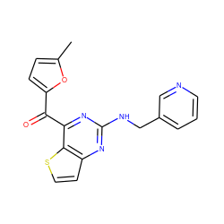 Cc1ccc(C(=O)c2nc(NCc3cccnc3)nc3ccsc23)o1 ZINC000049019043