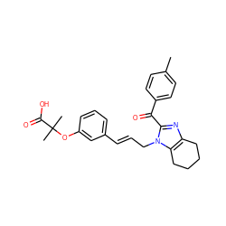 Cc1ccc(C(=O)c2nc3c(n2C/C=C/c2cccc(OC(C)(C)C(=O)O)c2)CCCC3)cc1 ZINC000071329589