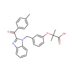 Cc1ccc(C(=O)c2nc3ccccc3n2Cc2cccc(OC(C)(C)C(=O)O)c2)cc1 ZINC000071330091