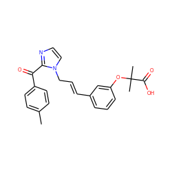 Cc1ccc(C(=O)c2nccn2C/C=C/c2cccc(OC(C)(C)C(=O)O)c2)cc1 ZINC000071316395