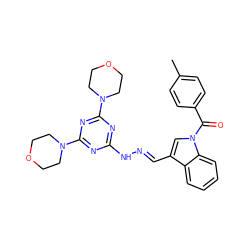 Cc1ccc(C(=O)n2cc(/C=N/Nc3nc(N4CCOCC4)nc(N4CCOCC4)n3)c3ccccc32)cc1 ZINC000009296740
