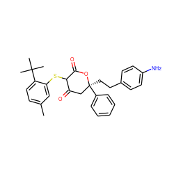 Cc1ccc(C(C)(C)C)c(SC2C(=O)C[C@](CCc3ccc(N)cc3)(c3ccccc3)OC2=O)c1 ZINC000027195891