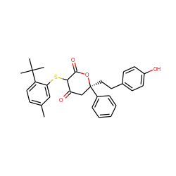 Cc1ccc(C(C)(C)C)c(SC2C(=O)C[C@](CCc3ccc(O)cc3)(c3ccccc3)OC2=O)c1 ZINC000027199109