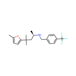 Cc1ccc(C(C)(C)C[C@@H](C)NCc2ccc(C(F)(F)F)cc2)o1 ZINC000005031790