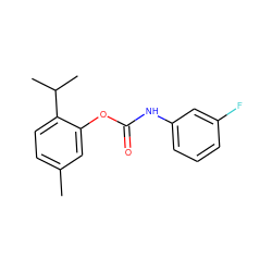 Cc1ccc(C(C)C)c(OC(=O)Nc2cccc(F)c2)c1 ZINC000000400299