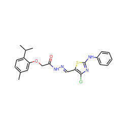 Cc1ccc(C(C)C)c(OCC(=O)N/N=C/c2sc(Nc3ccccc3)nc2Cl)c1 ZINC000002658663