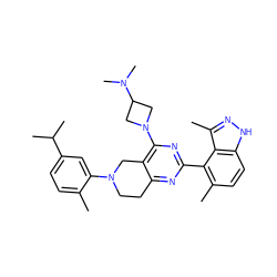 Cc1ccc(C(C)C)cc1N1CCc2nc(-c3c(C)ccc4[nH]nc(C)c34)nc(N3CC(N(C)C)C3)c2C1 ZINC000146940848