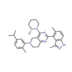 Cc1ccc(C(C)C)cc1N1CCc2nc(-c3c(C)ccc4[nH]nc(C)c34)nc(N3CCCC[C@H]3C)c2C1 ZINC000149153051