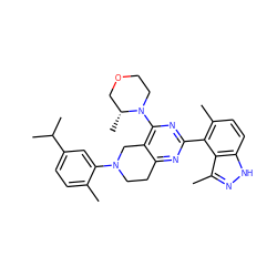 Cc1ccc(C(C)C)cc1N1CCc2nc(-c3c(C)ccc4[nH]nc(C)c34)nc(N3CCOC[C@H]3C)c2C1 ZINC000147016161