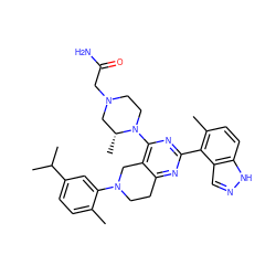 Cc1ccc(C(C)C)cc1N1CCc2nc(-c3c(C)ccc4[nH]ncc34)nc(N3CCN(CC(N)=O)C[C@H]3C)c2C1 ZINC000146952806